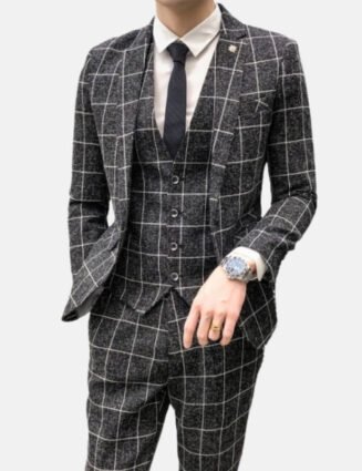 Slim-Fit Plaid Pattern 3 Piece Suit